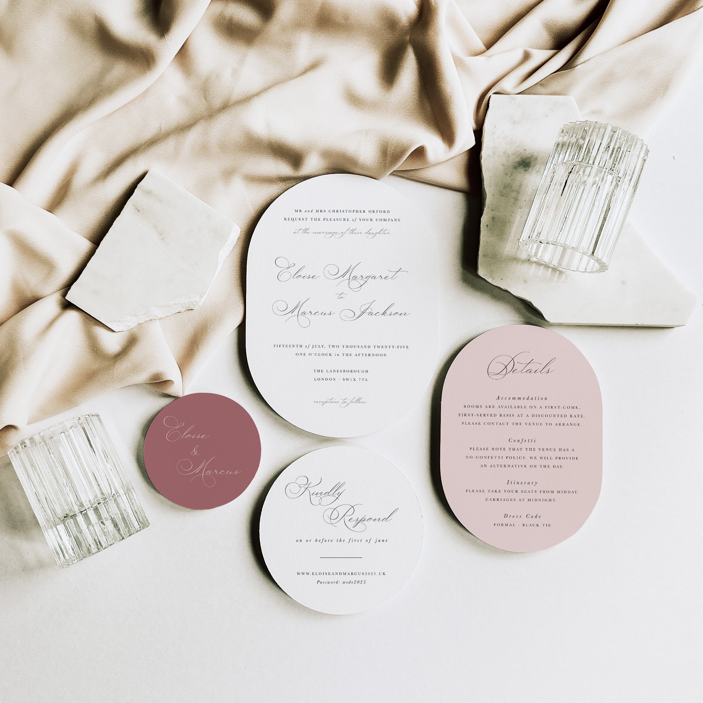 Blush and White Unqiue Double Arch Wedding Invitation Suite - Eloise Collection, Elle Bee Design