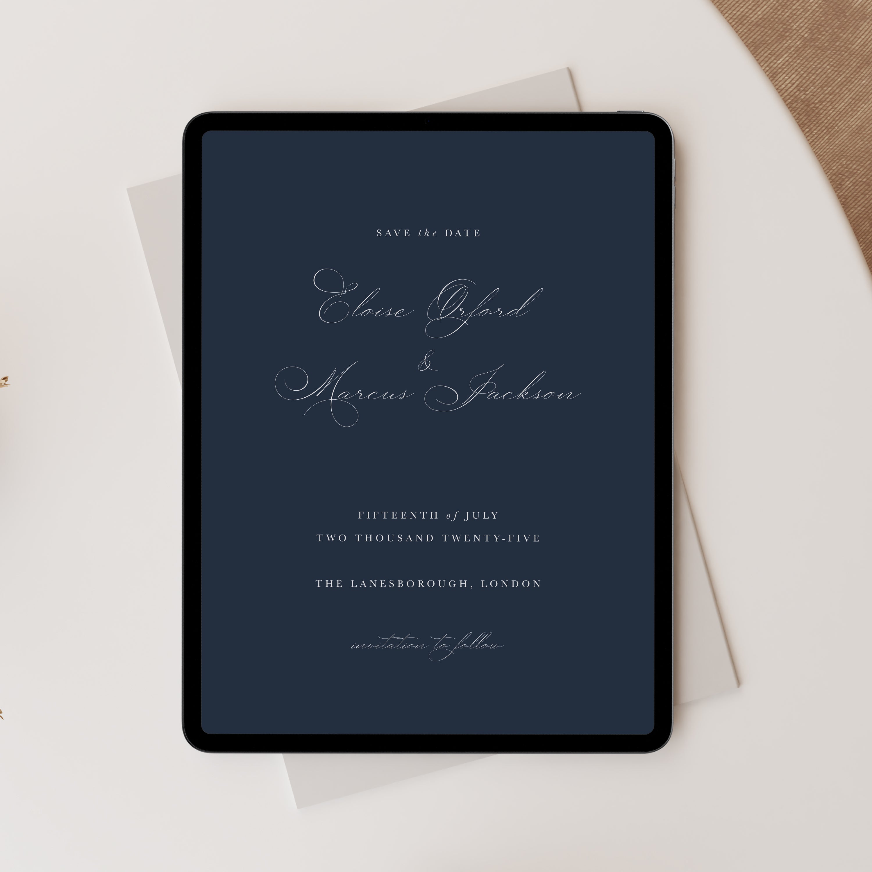 Traditional and Elegant Digital Save the Date in Imperial Blue - Eloise Collection