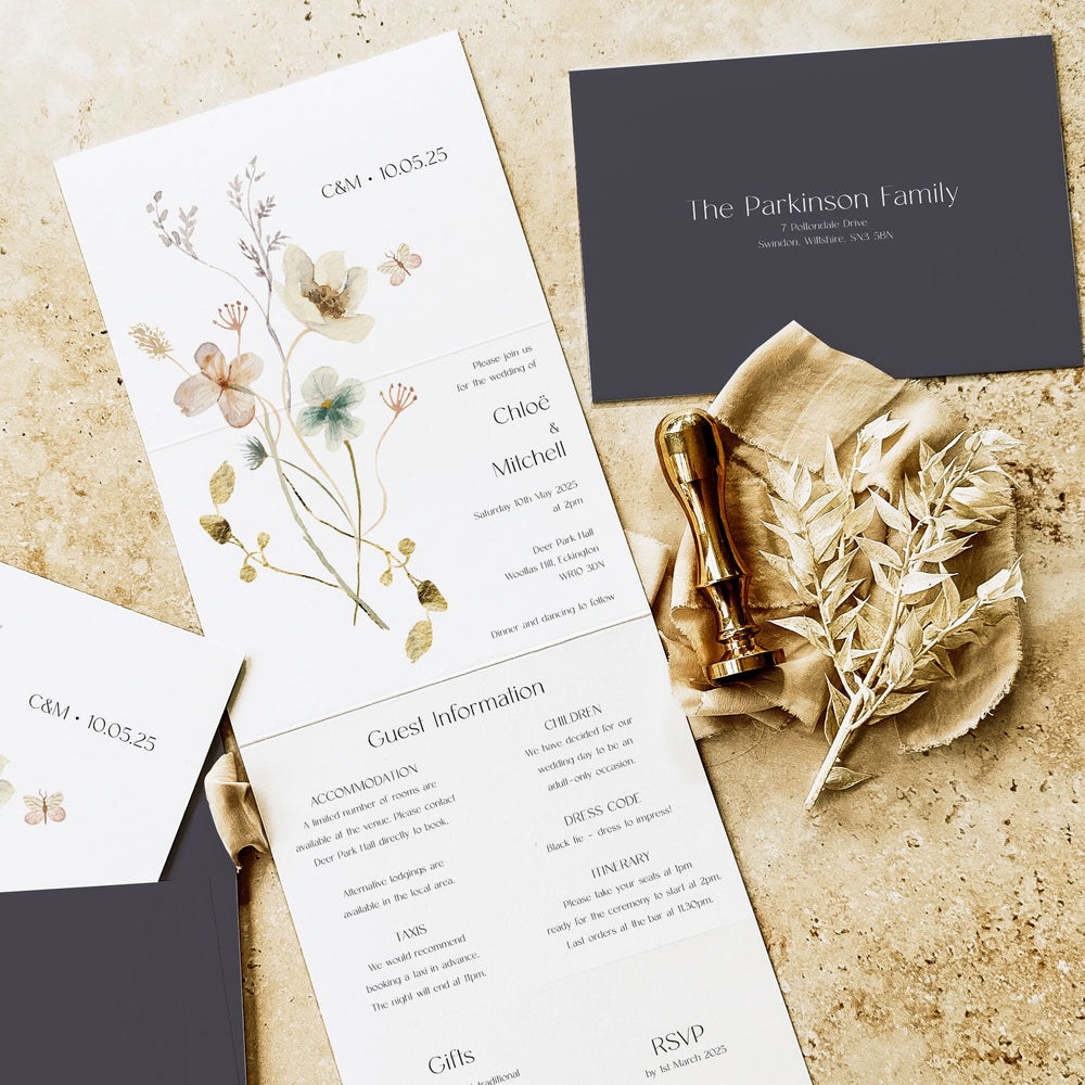 Wildflower Boho Concertina Wedding Invitation - Epping Collection, Elle Bee Design