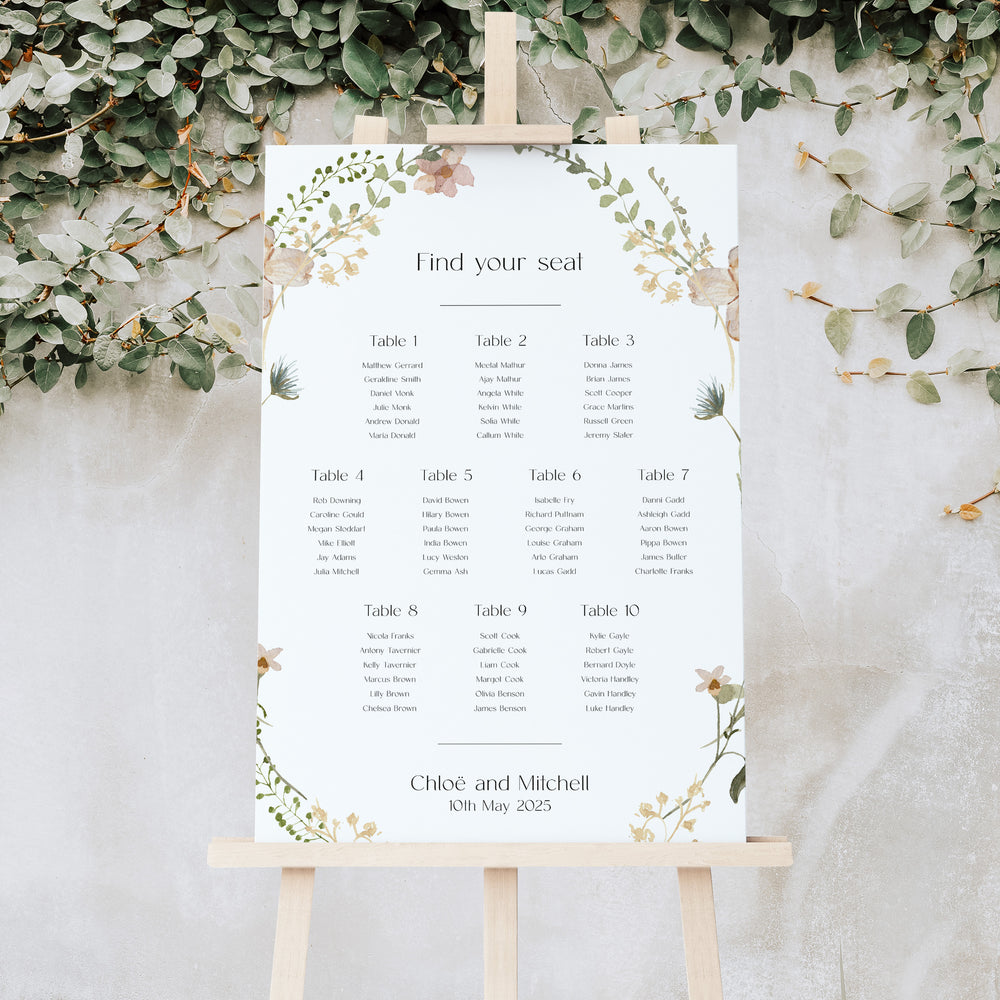 Boho Wildflower Wedding Table Plan - Epping Collection, Elle Bee Design