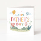 Father's Day card with colourful text and illustrations on a white background