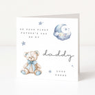 father's day card with teddy bear and moon design on a white background personalised with name of child