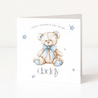 Father's day card with a teddy bear illustration and text on a white background