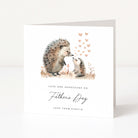 Personalised father's day card with hedgehogs and hearts on a white background