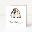 Personalised Father's Day card with penguin illustration and personalized text on a white background