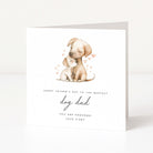 Personalised father's day card with two puppies hugging and hearts, featuring a Father's Day message.