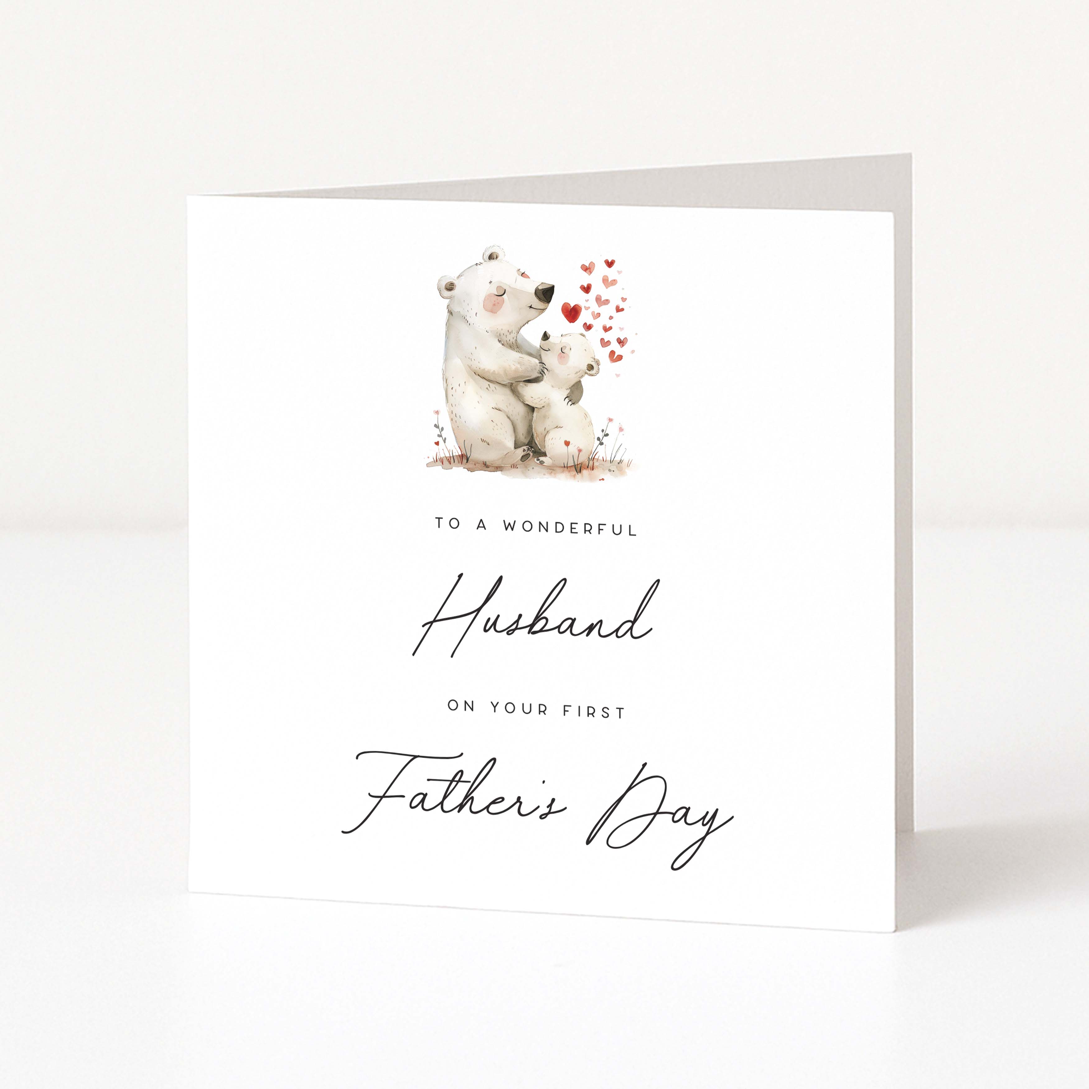 Greeting card with polar bears and text for a husband on his first Father's Day