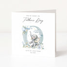 Personalised Father's Day card with an elephant and floral monogram design on a white background