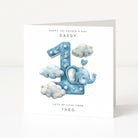 1st Father's Day card with a blue elephant and number one design on a white background