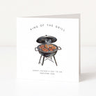 Father's Day card with illustration of a grill and text 'King of the Grill' on a white background