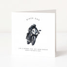 Father's day card with a biker illustration and text on a white background