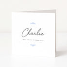 Greeting card with 'Charlie' and 'Will you be my page boy?' text on a white background