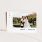 Wedding photo thank you card with a couple on a white background