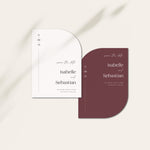 White and Burgundy Modern Shaped Wedding Save the Date Cards - Finsbury Collection, Elle Bee Design