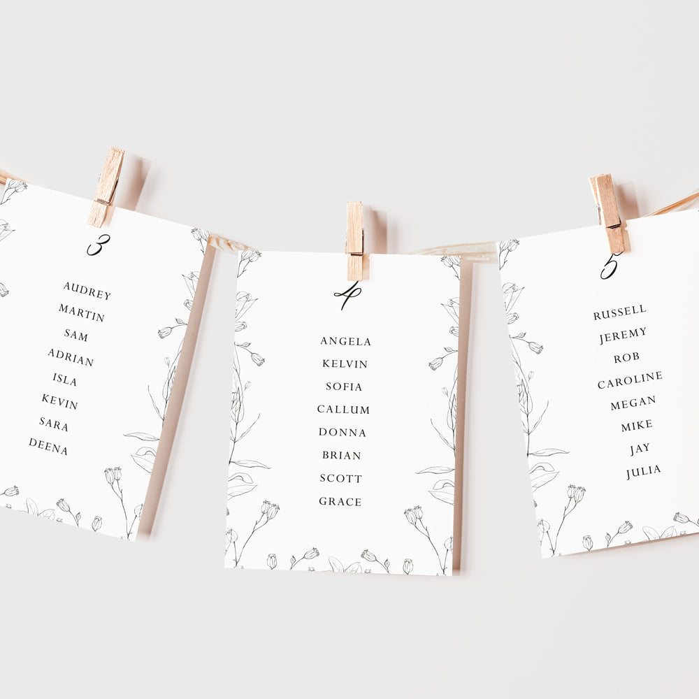 Floral Seating Plan Cards - Fitzrovia Collection, Elle Bee design