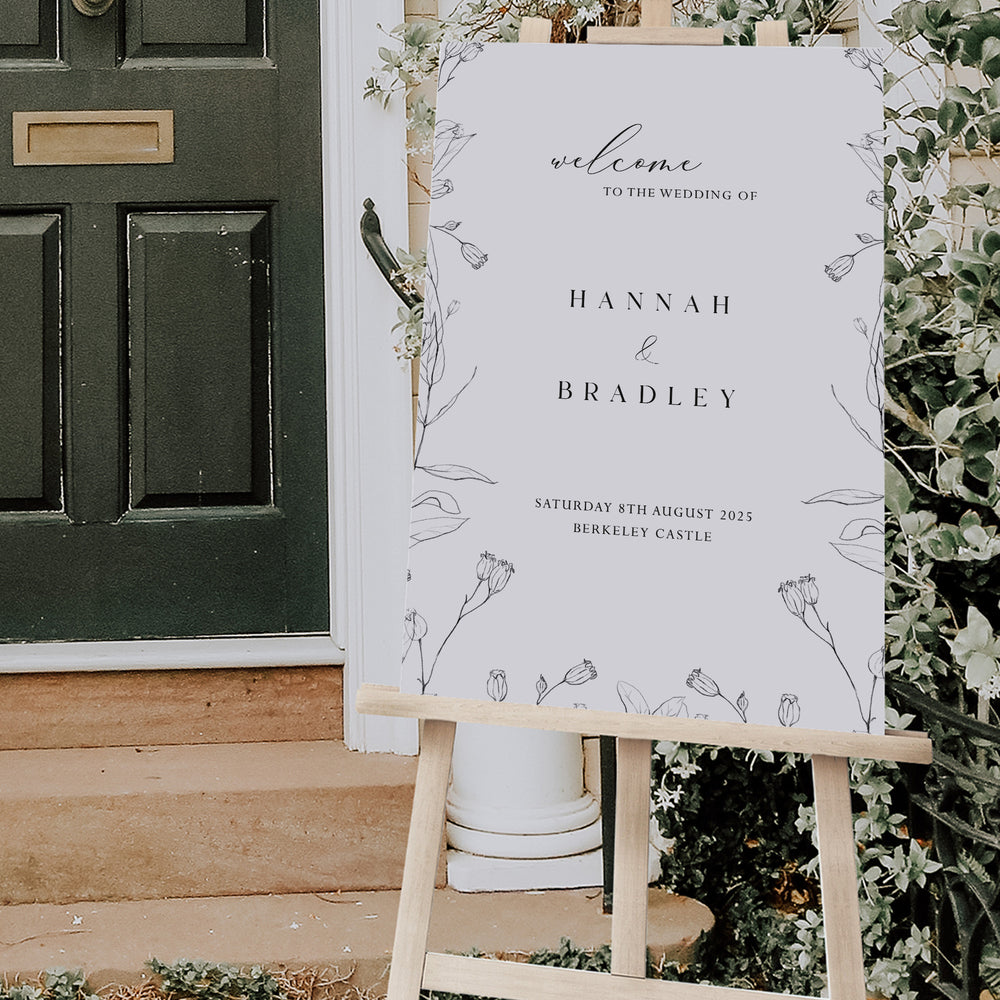 Monochrome Floral Wedding Welcome Sign - Fitzrovia Collection, Elle Bee Design