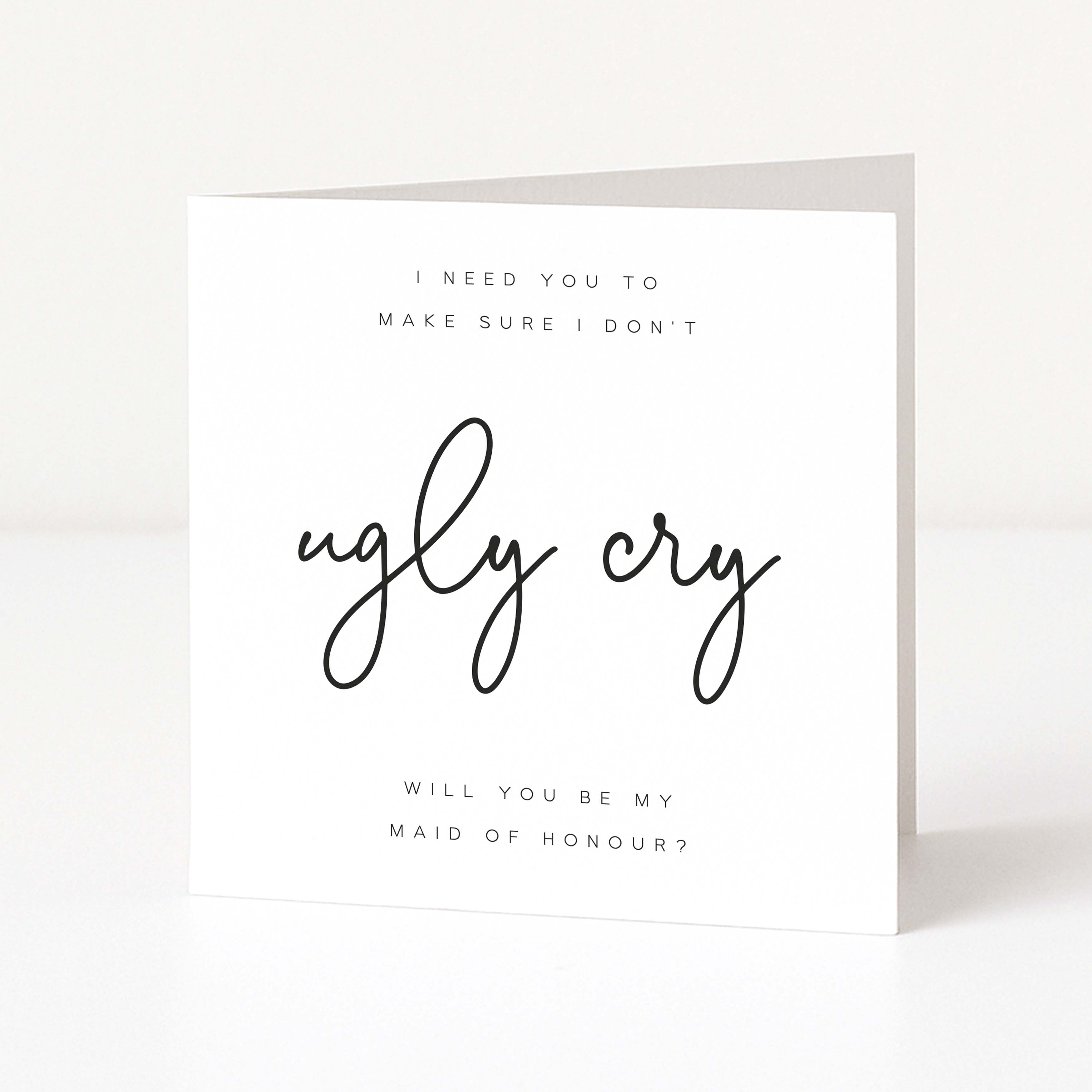 Greeting card with text asking if you will be the maid of honor on a white background