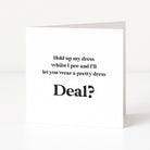Card with humorous text on a white background
