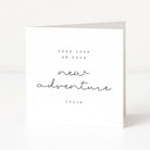Greeting card with 'Good luck on your new adventure' text on a white background