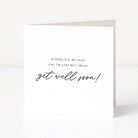 Get well soon card with humorous message on a white background
