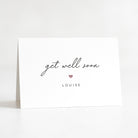 Get well soon card with a heart and name on a white background
