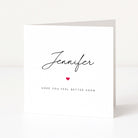 Greeting card with 'Jennifer' and 'Hope you feel better soon' text on a white background