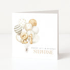 Birthday card with balloons and 'Happy 21st Birthday Stephanie' text on a white background