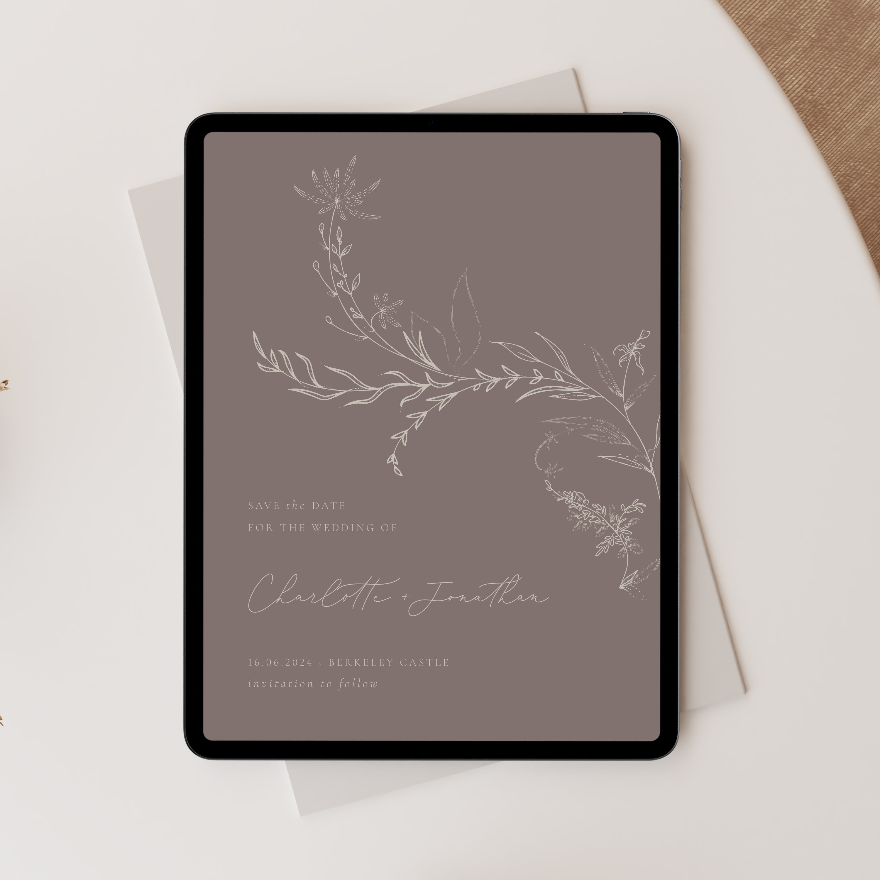 Elegant Floral Digital Save the Date in Cashmere - Green Park Collection