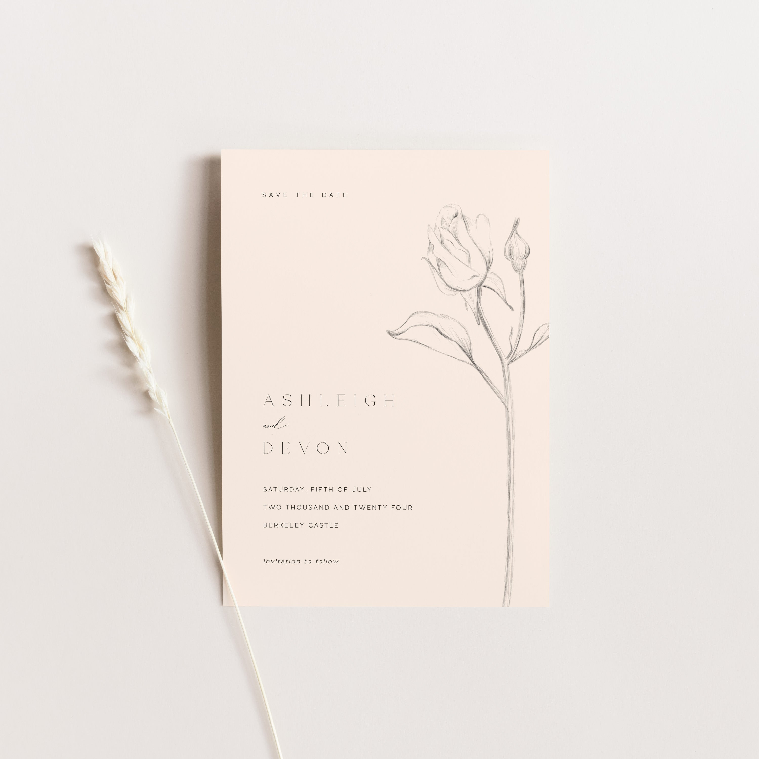 Elegant Rose Modern Save the Date Card in Vellum White - Hampstead Collection, Elle Bee Design