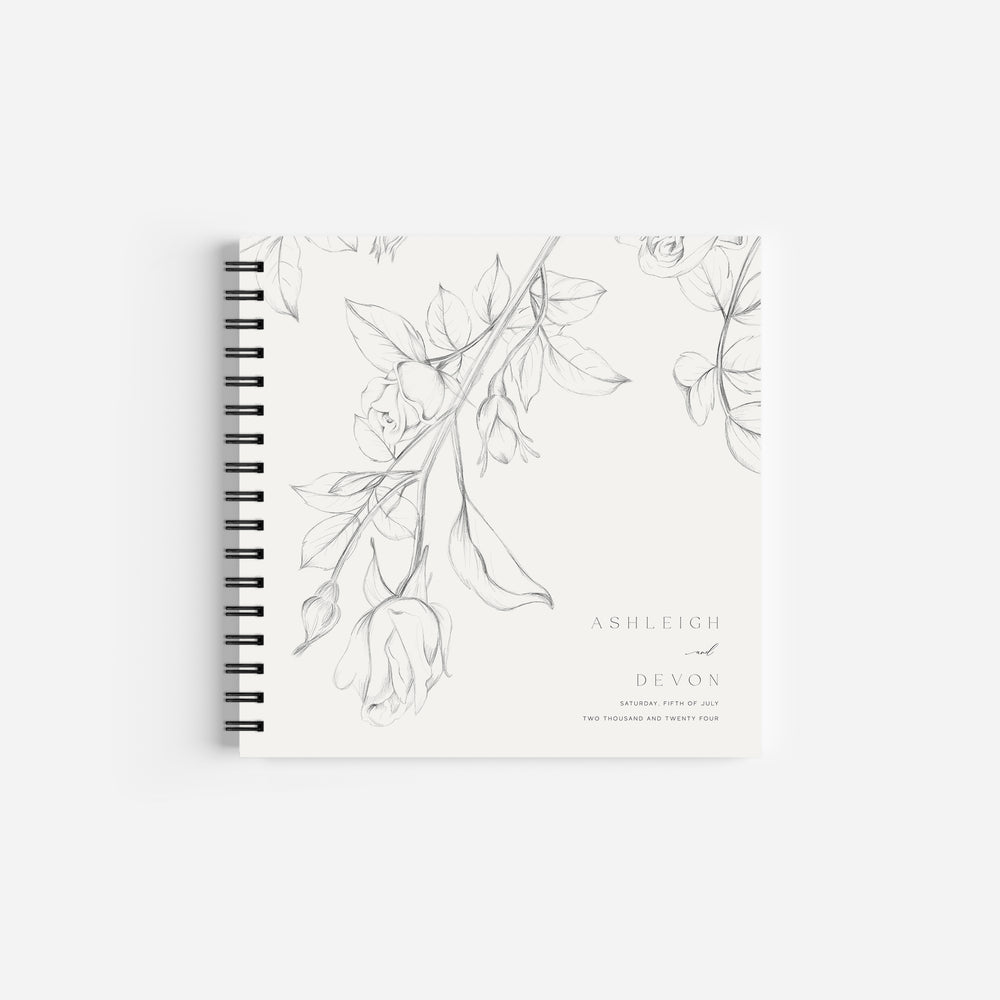 Elegant Hand Drawn Rose Wedding Guest Book - Hampstead Collection, Elle Bee Design
