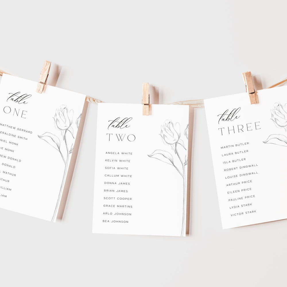 Elegant Rose Wedding Table Plan Cards - Hampstead Collection, Elle Bee Design