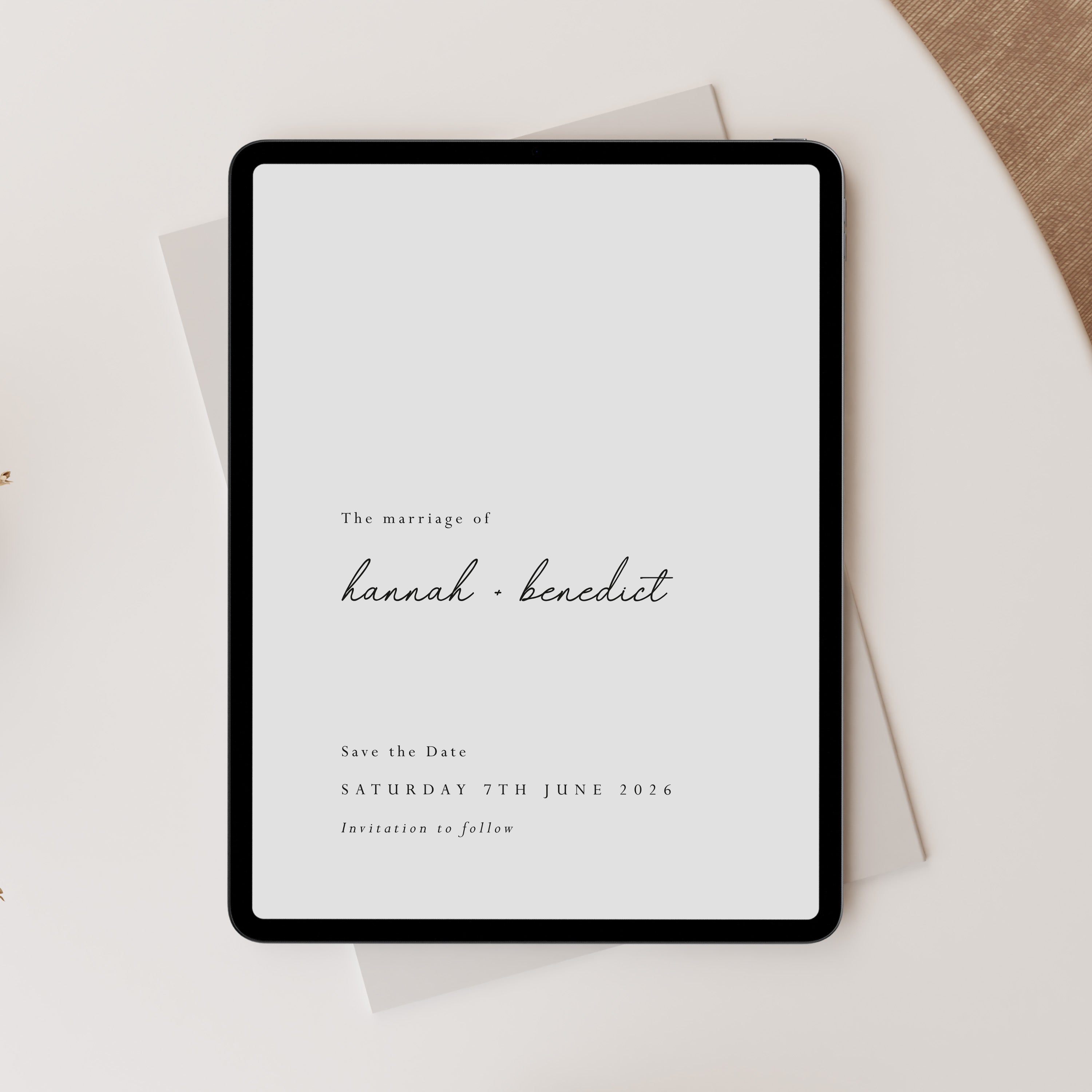 Modern Digital Save the Date for Wedding in White - Hannah Collection, Elle Bee Design