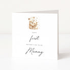 Greeting card with teddy bear illustration and text on a white background