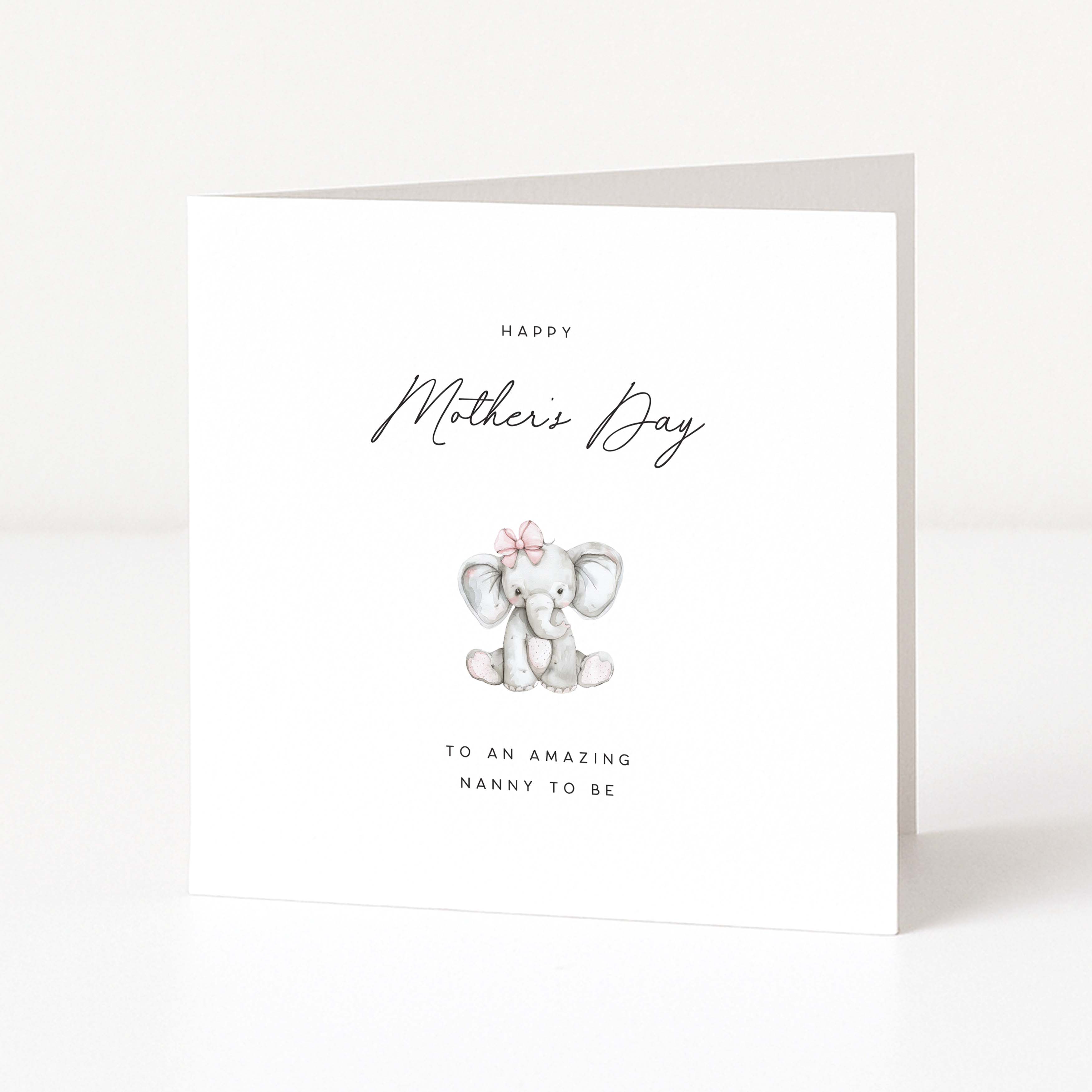 Greeting card with an elephant illustration and 'Happy Mother's Day' text on a white background