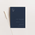 Modern Monogram Save the Date Card in Imperial Blue with White Ink - Hatton Collection, Elle Bee Design