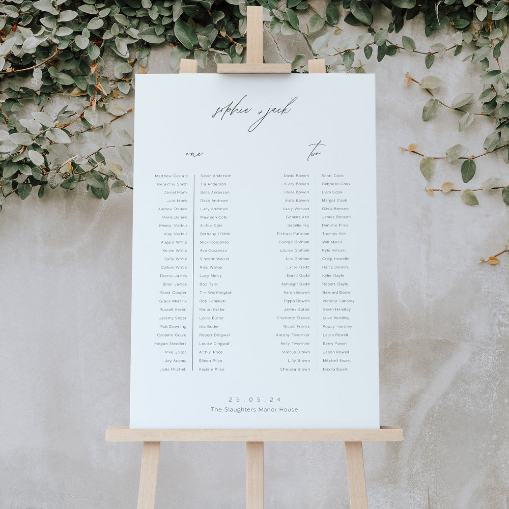 Modern Script Wedding Table Plan - Hatton Collection, Elle Bee Design