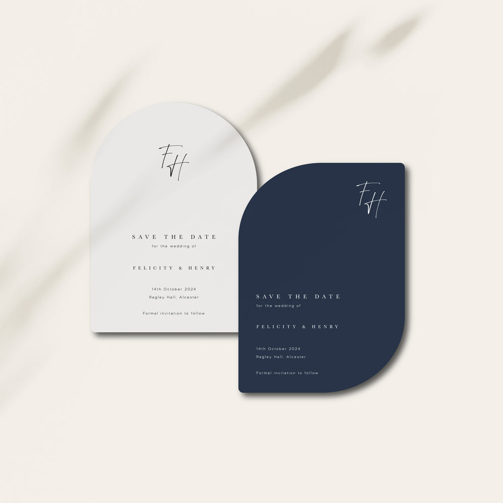 Modern Monogram Shaped Wedding Save the Date Cards - Hatton Collection, Elle Bee Design