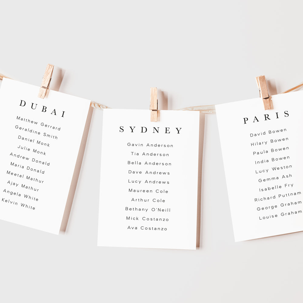 Modern Wedding Table Plan Cards - Hatton Collection, Elle Bee Design