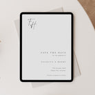 Minimalist Monogram Electronic Paperless Save the Date in Pristine White - Hatton Collection