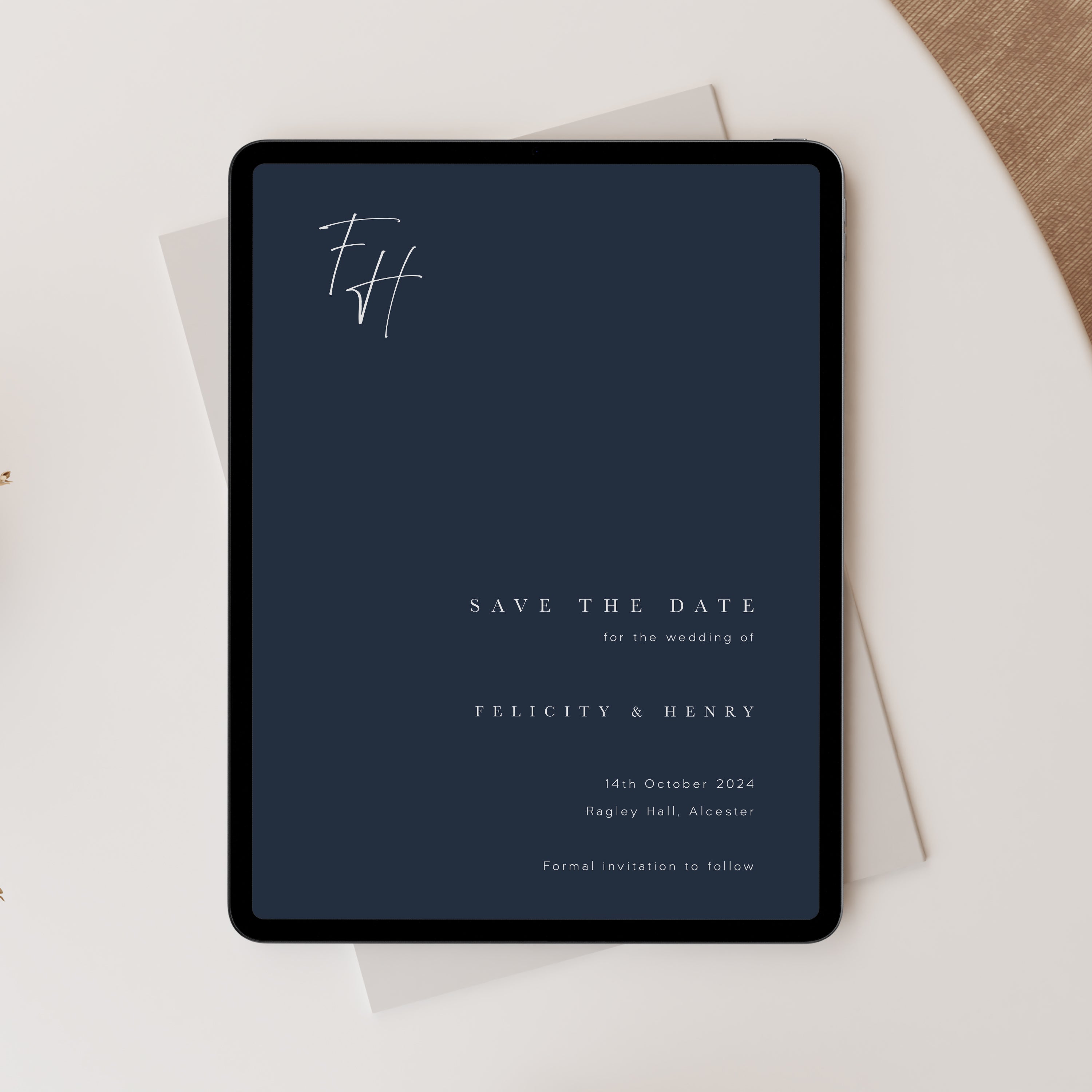 Minimalist Monogram Electronic Paperless Save the Date in Imperial Blue - Hatton Collection