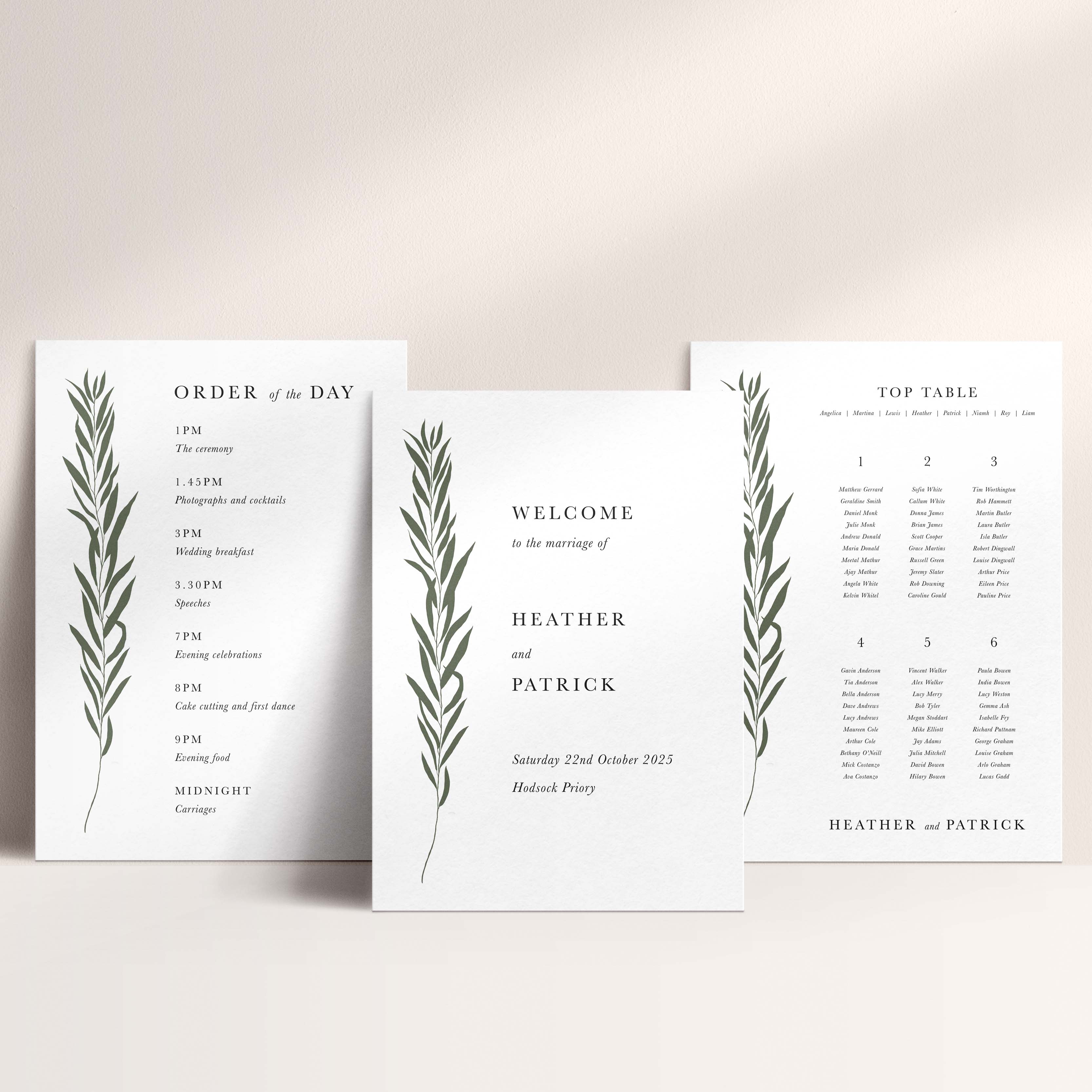 Classic Botanical Wedding Sign Package including Table Plan, Welcome Sign and Order of the Day Sign - Heather Collection, Elle Bee Design