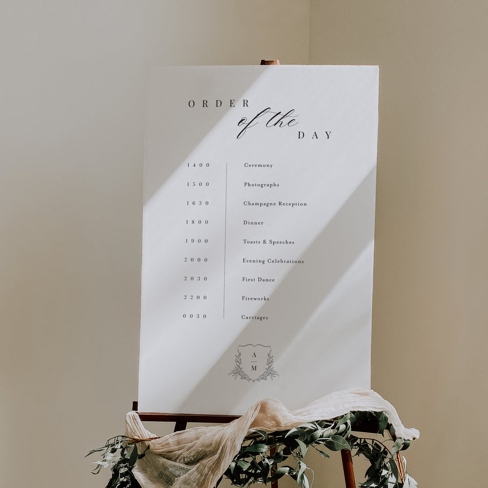 Classical Wedding Order of the Day Sign - Henley collection, Elle Bee Design