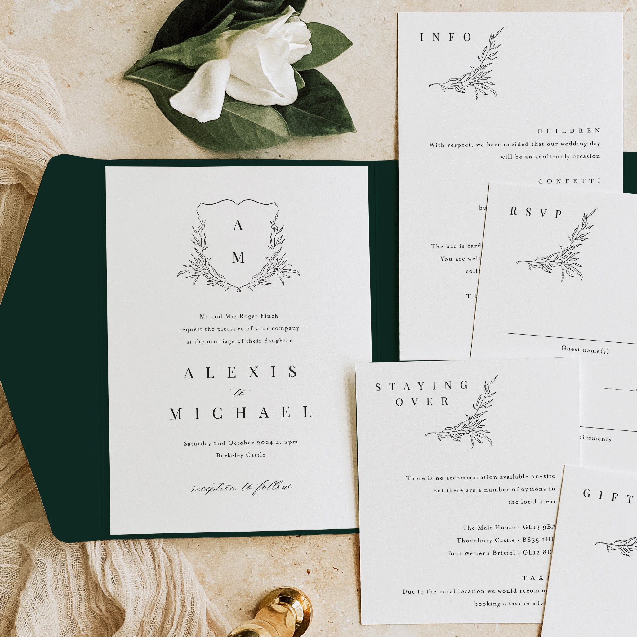 Traditional Crest Pocketfold Wedding Invitation Suite - Henley Collection, Elle Bee Design