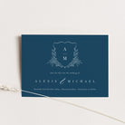 Classic Crest Wedding Save the Date Card in Cobalt Blue with White Ink - Henley Collection, Elle Bee Design