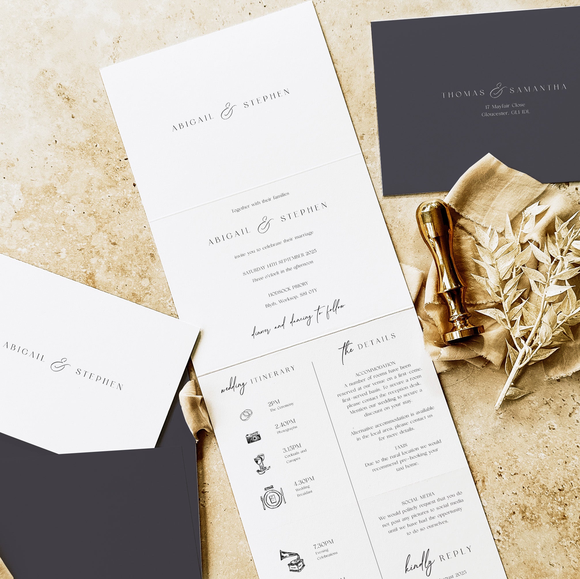 Elegant Concertina Wedding Invitation - Highbury Collection, Elle Bee Design