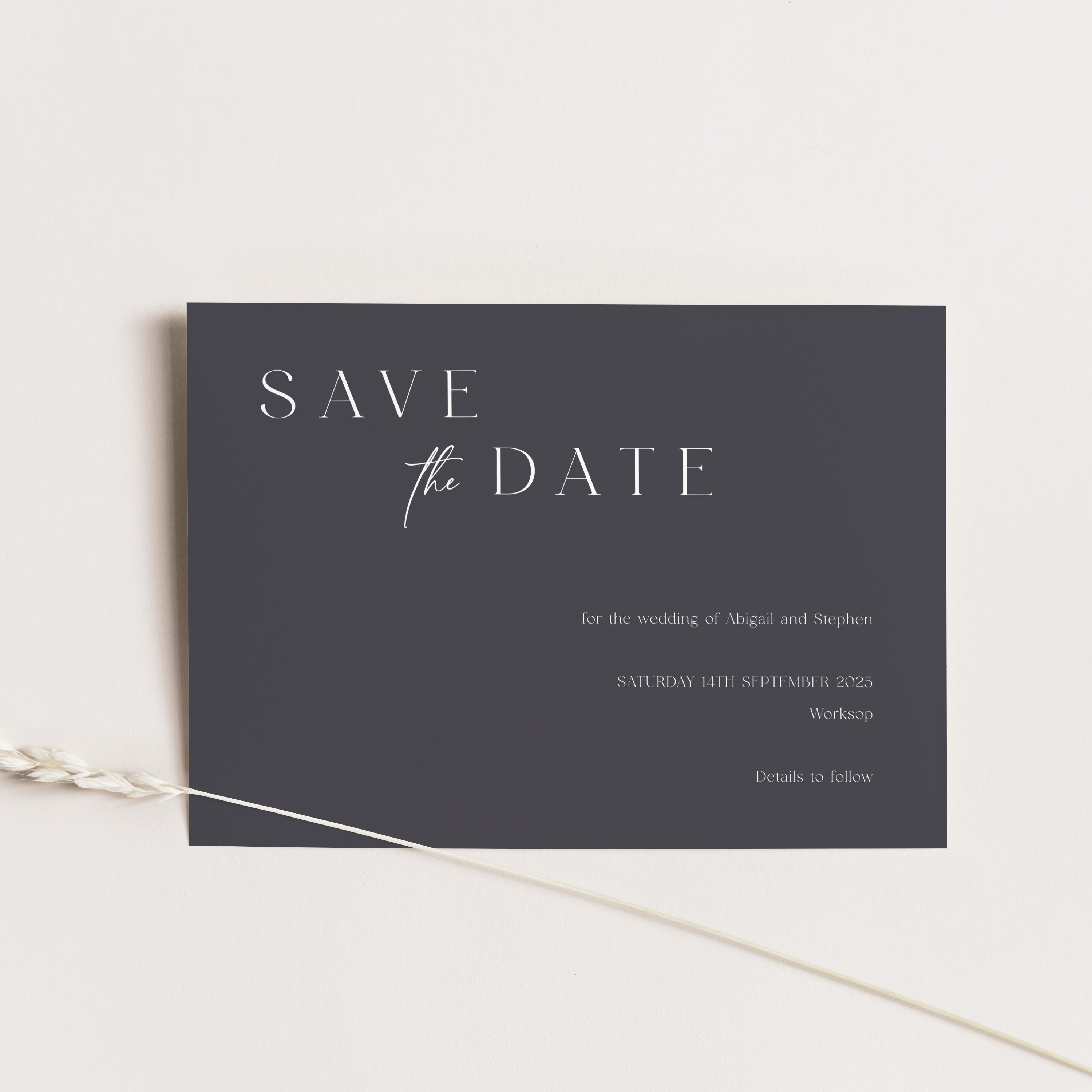 Elegant Modern Save the Date Card in Blackberry with White Ink - Highbury Collection, Elle Bee Design