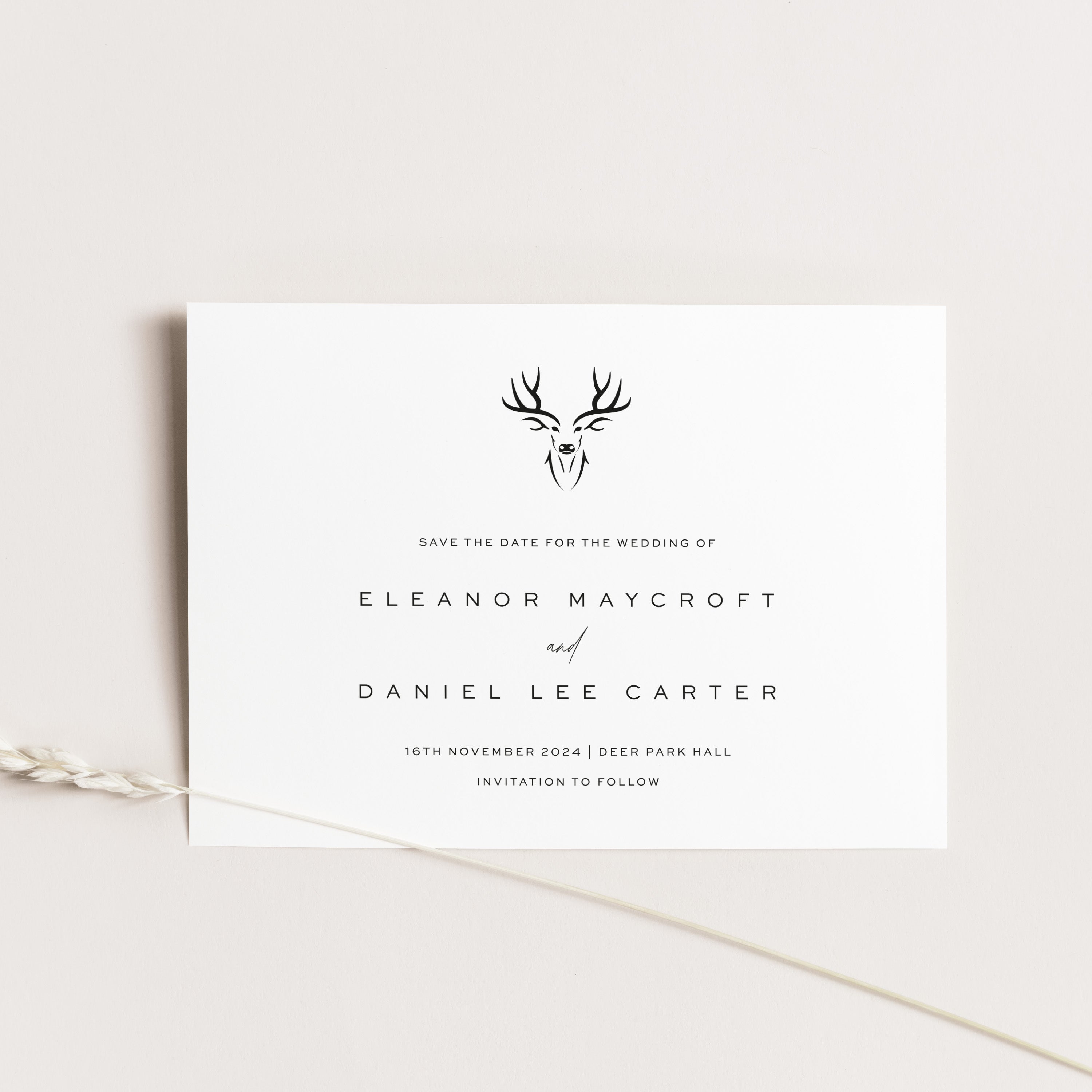 Modern stag head save the date card - Highgate Collection, Elle Bee Design