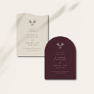 Modern Shaped Stag Head Save the Date Card in Beige and Claret - Highgate Collection, Elle Bee Design