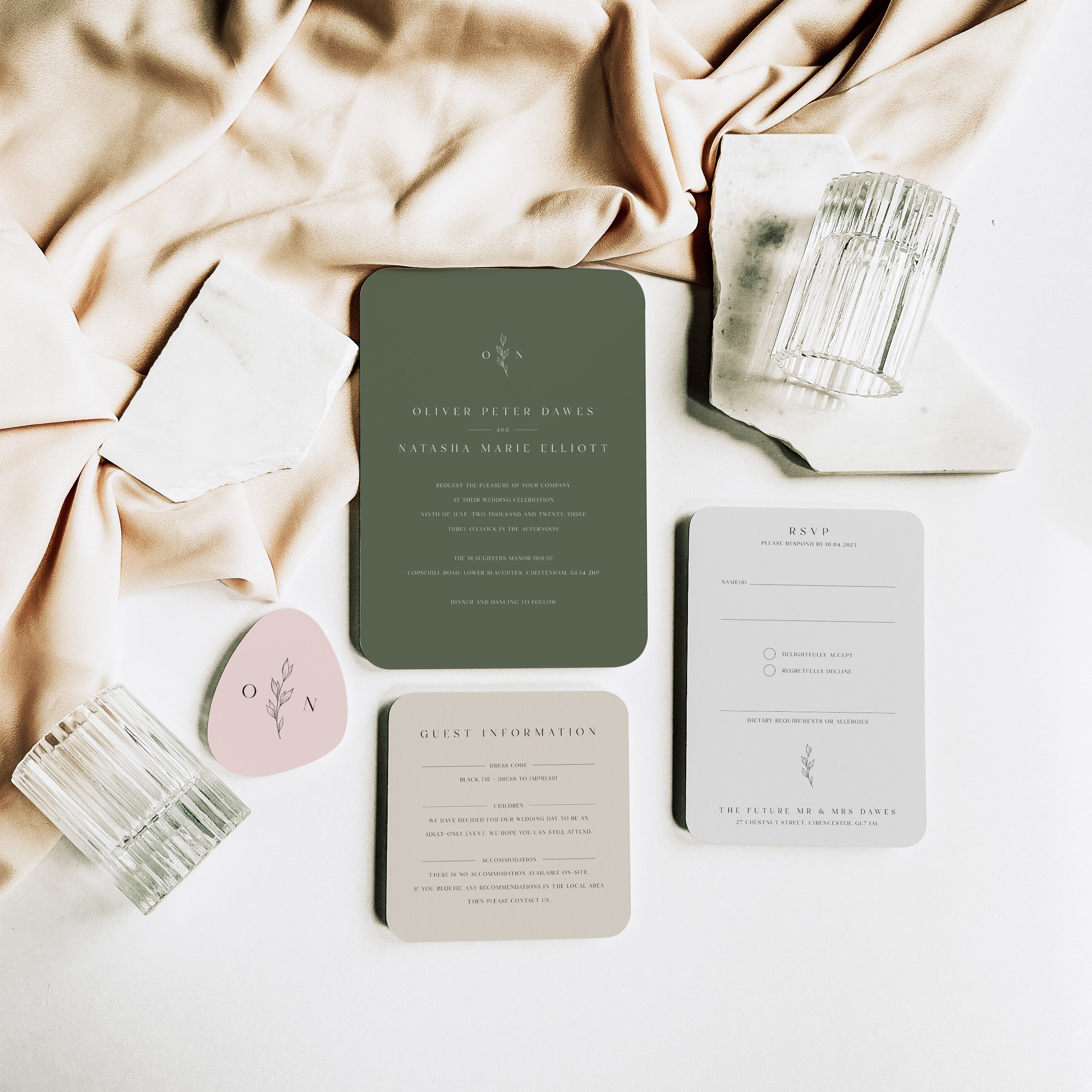 Botanical Monogram Shaped Invitation Suite - Holland Park Collection, Elle Bee Design