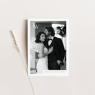 Black and white photo of a couple on a thank you card with 'TW' initials and text.